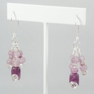 Sterling Silver Amethyst & Glass Earrings Handmade